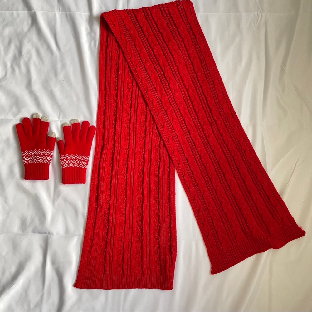 Red Scarf & Red Holiday Mittens